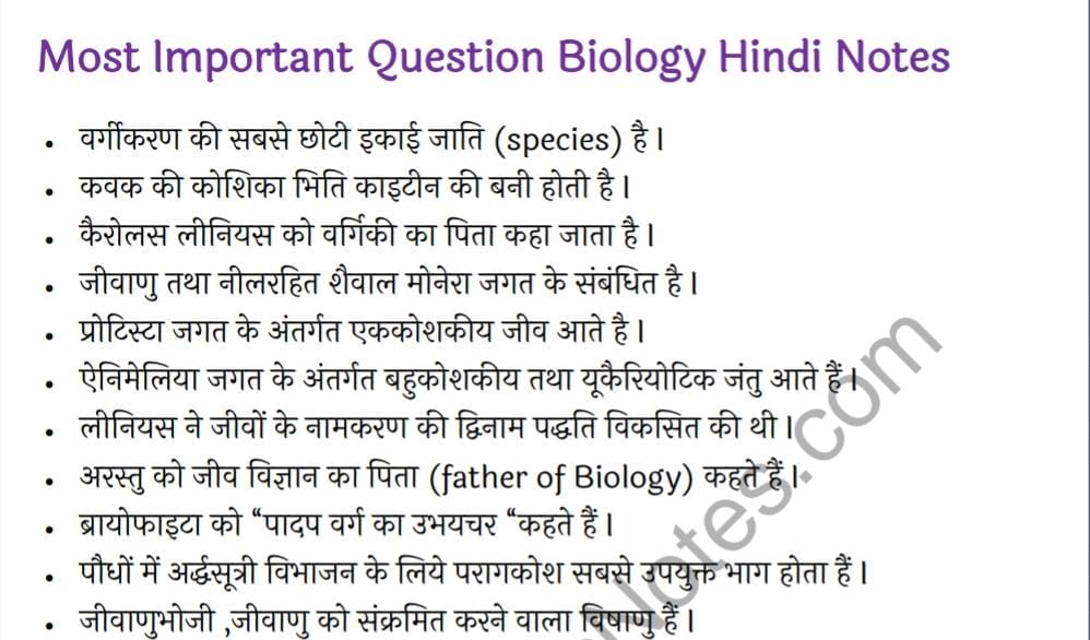 Biology Important Questions In Hindi PDF